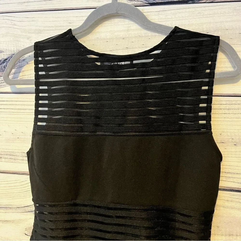 Lulus Read Between the Lines Black Mesh Striped Sleeveless Bodysuit